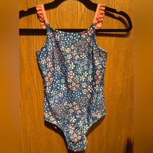 Wallflower Navy Floral Girls One-Piece Bathing Suit Girls Size 10
